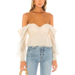 House Of Harlow 1960 'Burna' White Chiffon Off Shoulder Blouse Size XXS